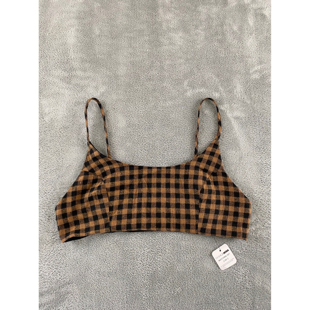 Fashion Nova Womens Brown Black Plaid Crop Top Bralette Size Medium New
